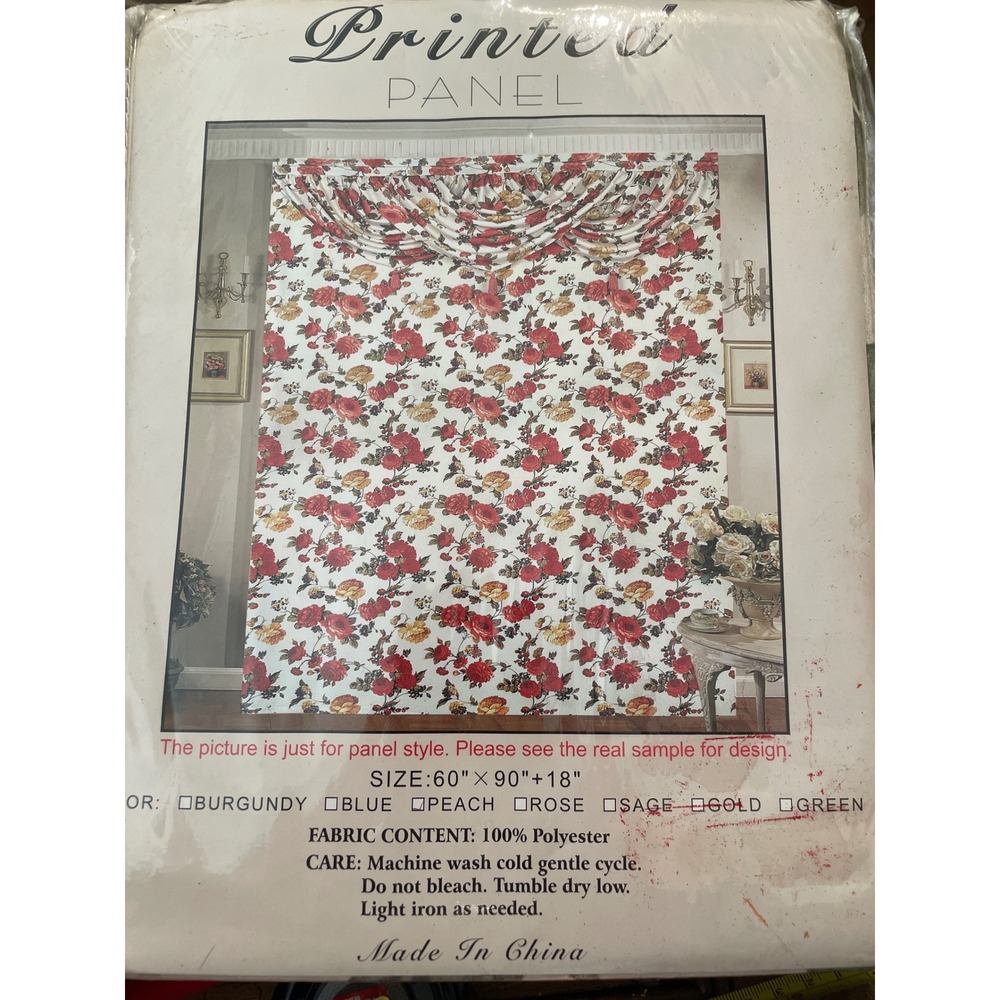 Vintage Floral Printed Curtain Panel with Attached Valance 60x90 Rose Cream New
